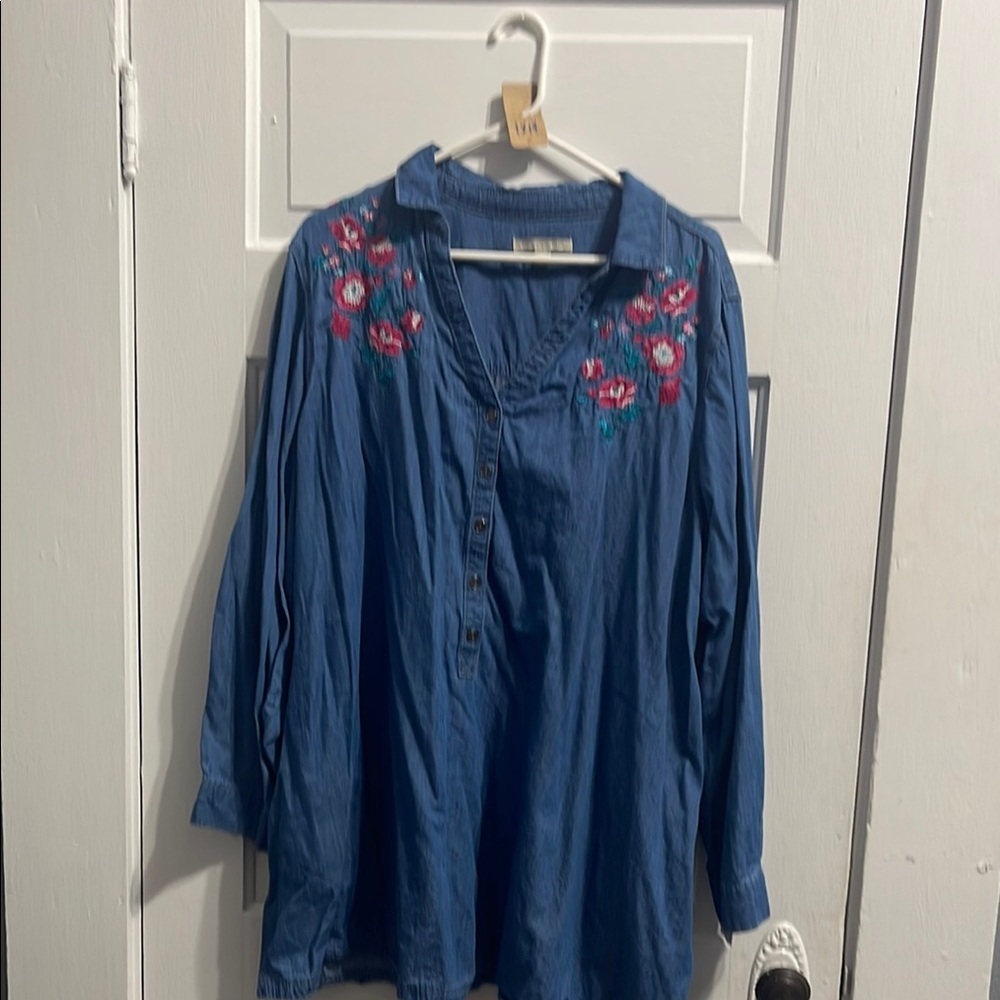 Woman Within Blue Boxy 3/4 Sleeve Tunic